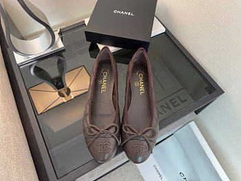 Kitlife Chanel Dark Brown Quilted Leather CC Logo Classic Cap Toe Ballet Flat Shoes 