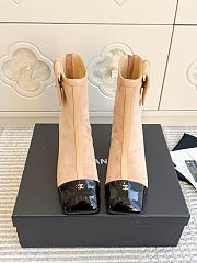 Kitlife Chanel Pocket Square-Toe Block-Heel Color-Block Ankle Boots Beige  - 1