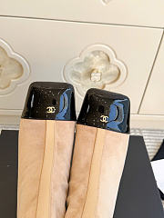 Kitlife Chanel Pocket Square-Toe Block-Heel Color-Block Ankle Boots Beige  - 5