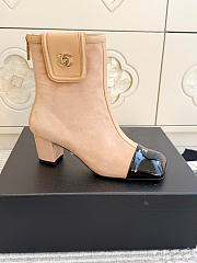 Kitlife Chanel Pocket Square-Toe Block-Heel Color-Block Ankle Boots Beige  - 4