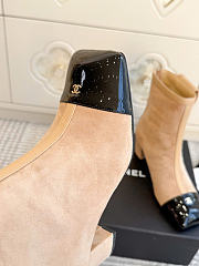Kitlife Chanel Pocket Square-Toe Block-Heel Color-Block Ankle Boots Beige  - 3