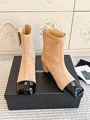Kitlife Chanel Pocket Square-Toe Block-Heel Color-Block Ankle Boots Beige  - 2
