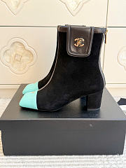 Kitlife Chanel Pocket Square-Toe Block-Heel Color-Block Ankle Boots Black & Green - 5
