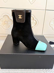 Kitlife Chanel Pocket Square-Toe Block-Heel Color-Block Ankle Boots Black & Green - 3