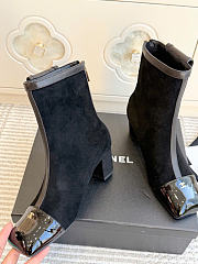 Kitlife Chanel Pocket Square-Toe Block-Heel Color-Block Ankle Boots Black & Dark Brown - 6