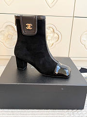 Kitlife Chanel Pocket Square-Toe Block-Heel Color-Block Ankle Boots Black & Dark Brown - 5