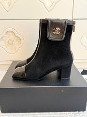 Kitlife Chanel Pocket Square-Toe Block-Heel Color-Block Ankle Boots Black & Dark Brown - 2