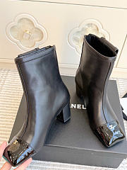 Kitlife Chanel Pocket Square-Toe Block-Heel Color-Block Ankle Boots Dark Brown - 3