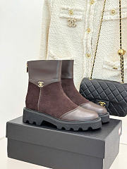 Kitlife Chanel Classic Double-C Rear-Zip Ankle Boots Dark Brown Suede - 1