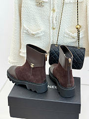 Kitlife Chanel Classic Double-C Rear-Zip Ankle Boots Dark Brown Suede - 2