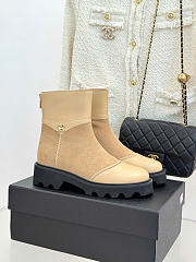 Kitlife Chanel Classic Double-C Rear-Zip Ankle Boots Beige Suede - 1
