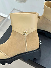 Kitlife Chanel Classic Double-C Rear-Zip Ankle Boots Beige Suede - 4