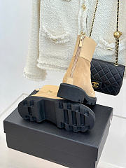 Kitlife Chanel Classic Double-C Rear-Zip Ankle Boots Beige Suede - 3