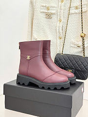 Kitlife Chanel Classic Double-C Rear-Zip Ankle Boots Burgundy Leather - 1