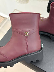 Kitlife Chanel Classic Double-C Rear-Zip Ankle Boots Burgundy Leather - 4