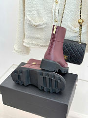 Kitlife Chanel Classic Double-C Rear-Zip Ankle Boots Burgundy Leather - 3