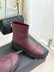 Kitlife Chanel Classic Double-C Rear-Zip Ankle Boots Burgundy Leather - 5