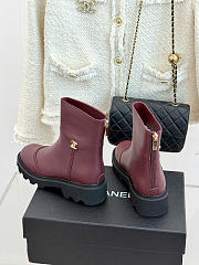 Kitlife Chanel Classic Double-C Rear-Zip Ankle Boots Burgundy Leather - 2