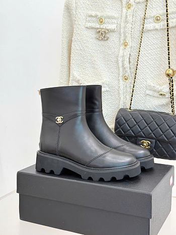 Kitlife Chanel Classic Double-C Rear-Zip Ankle Boots Black Leather