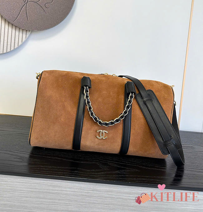 Kitlife Chanel Large Bowling Bag Brown Suede Calfskin 29x17x10cm - 1