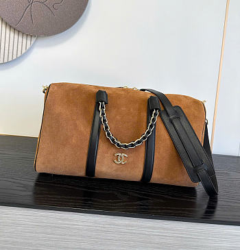 Kitlife Chanel Large Bowling Bag Brown Suede Calfskin 29x17x10cm