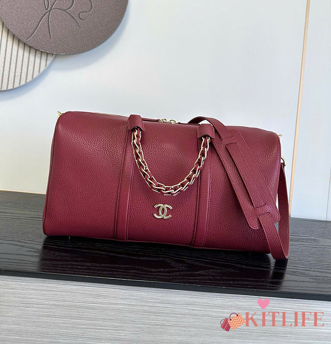 Kitlife Chanel Large Bowling Bag Burgundy Calfskin 29x17x10cm - 1