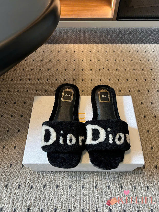 Kitlife Dior DiorAlps Dway Slide Black Sheepskin Shearling - 1