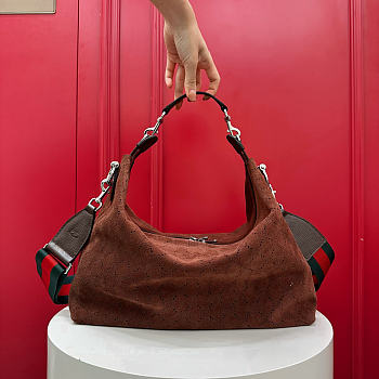 Kitlife Gucci Brera Medium Crossbody Bag Dark Brown Suede A006X0 33x27x15cm