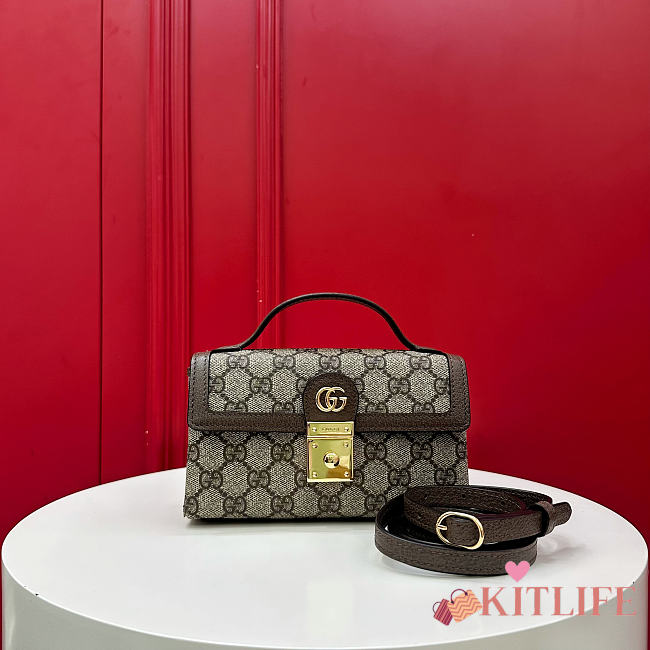 Kitlife Gucci Ophidia Mini Top Handle Bag Beige & Ebony GG Supreme Canvas 772314 18x5x10cm - 1