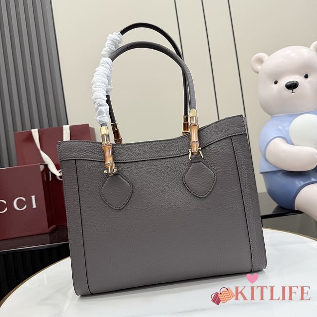 Kitlife Gucci Bamboo Tote Medium Bag Gray Leather A005YB  30.5×25×13cm - 1