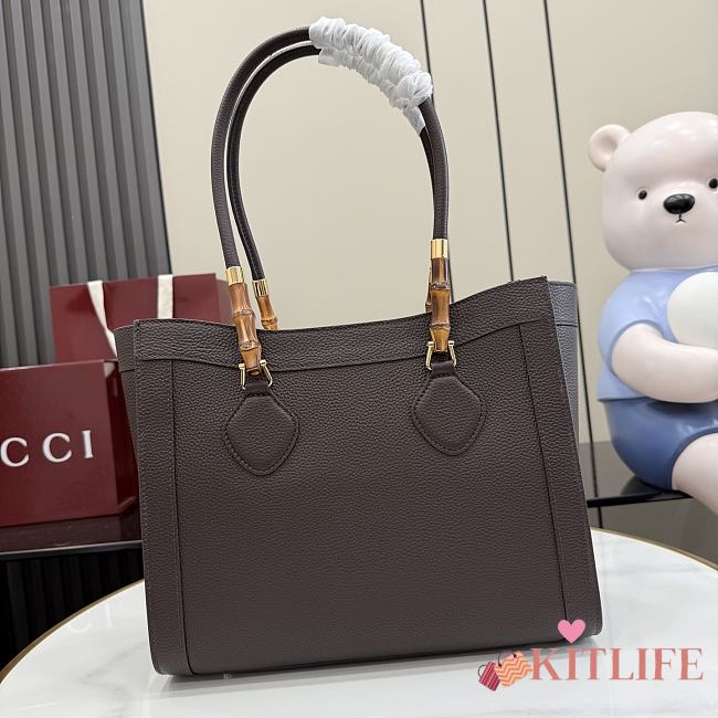 Kitlife Gucci Bamboo Tote Medium Bag Dark Brown Leather A005YB 30.5×25×13cm  - 1
