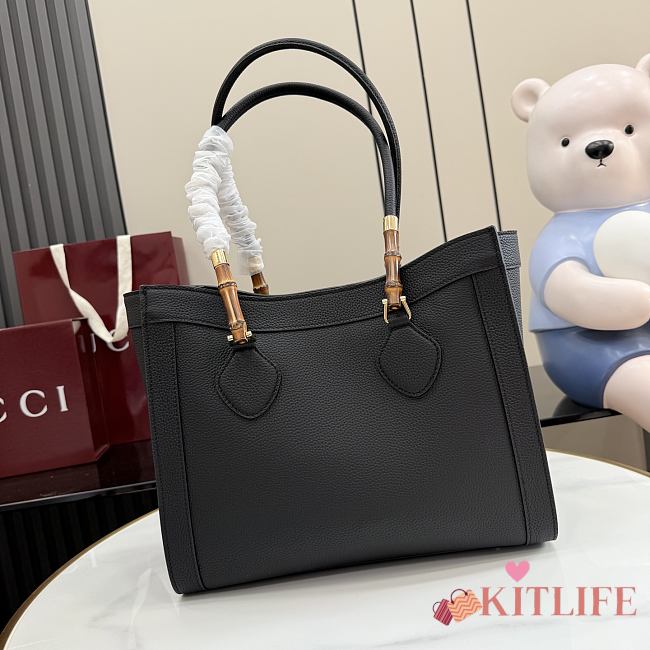 Kitlife Gucci Bamboo Tote Medium Bag Black Leather A005YB 30.5×25×13cm - 1