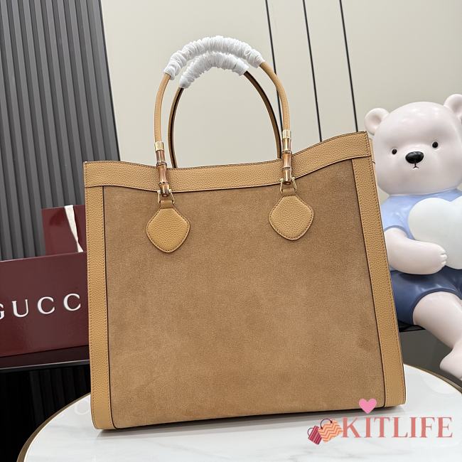 Kitlife Gucci Bamboo Tote Large Bag Dark Beige Soft Suede A0022V 44x36x16cm - 1