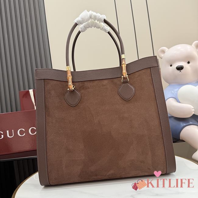 Kitlife Gucci Bamboo Tote Large Bag Dark Brown Soft Suede A0022V 44x36x16cm  - 1