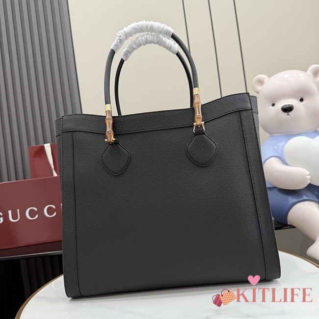Kitlife Gucci Bamboo Tote Large Bag Black Leather A0022V 44x36x16cm   - 1