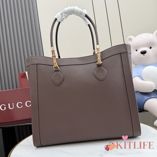 Kitlife Gucci Bamboo Tote Large Bag Dark Brown Leather A0022V 44x36x16cm  - 1