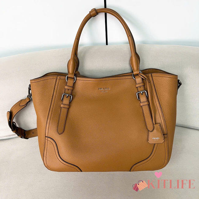 Kitlife Prada Large Leather Tote Bag Brown 1BG602 38x32x14cm - 1