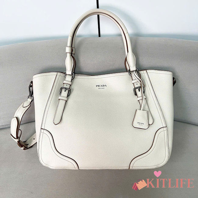 Kitlife Prada Large Leather Tote Bag White 1BG602 38x32x14cm - 1