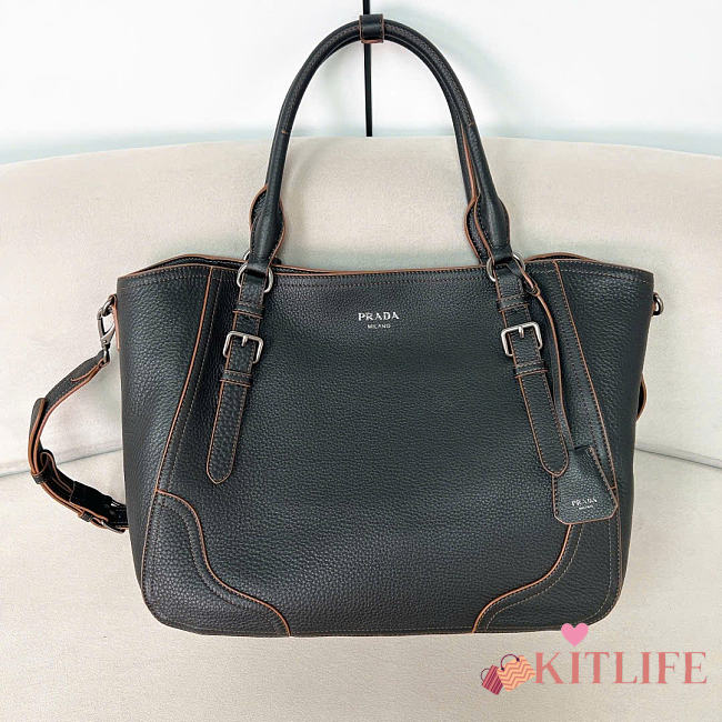 Kitlife Prada Large Leather Tote Bag Black 1BG602 38x32x14cm - 1