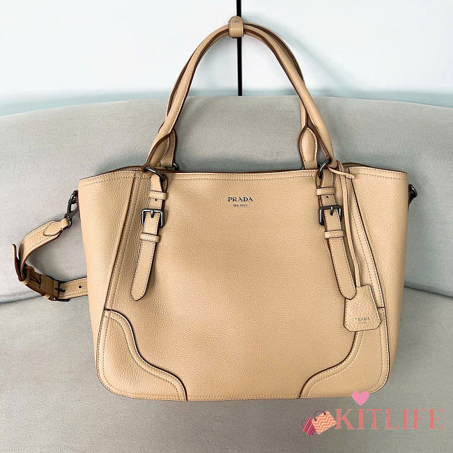 Kitlife Prada Large Leather Tote Bag Beige 1BG602 38x32x14cm - 1