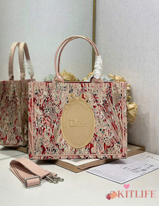 Kitlife Dior Medium Book Tote with Strap Multicolor Thread and Gold-Tone Metallic Thread 36x27.5x16.5cm - 1