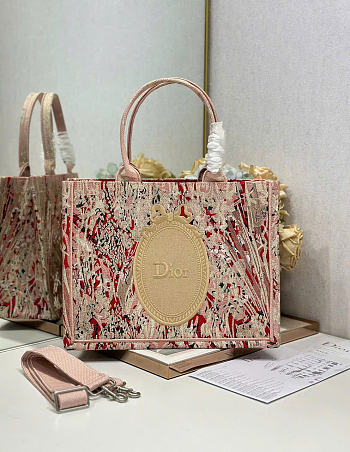 Kitlife Dior Medium Book Tote with Strap Multicolor Thread and Gold-Tone Metallic Thread 36x27.5x16.5cm