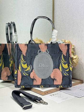 Kitlife Dior Dioriviera Medium Dior Book Tote with Strap Multicolor Dior Byzance Feathers Embroidery Gray 36x27.5x16.5cm 