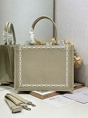 Kitlife Dior Medium Book Tote with Strap Beige Embroidery and White Woven Grosgrain Ribbon 36x27.5x16.5cm - 3