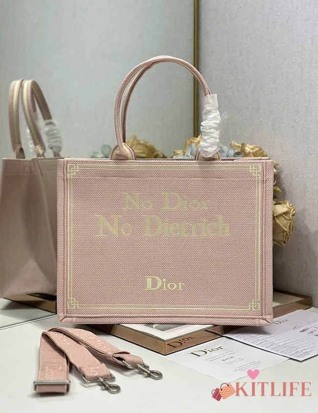 Kitlife Dior Medium Book Tote with Strap Pink No Dior No Dietrich Embroidery 36x27.5x16.5cm - 1