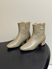 Kitlife Chanel 26B Double-C Metal Logo Ankle Boots Beige - 1