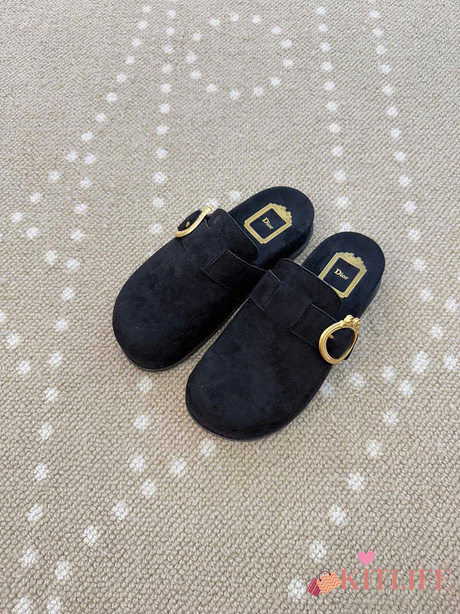 Kitlife Dior Médaillon Buckle Mule Black Suede - 1