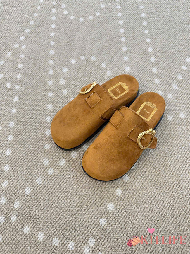 Kitlife Dior Médaillon Buckle Mule Brown Suede  - 1