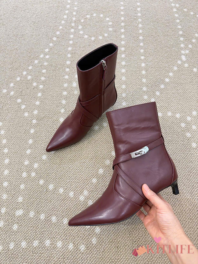 Kitlife Hermes Nice Ankle Boot In Burgundy Nappa Leather  - 1