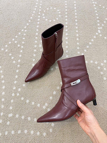 Kitlife Hermes Nice Ankle Boot In Burgundy Nappa Leather 